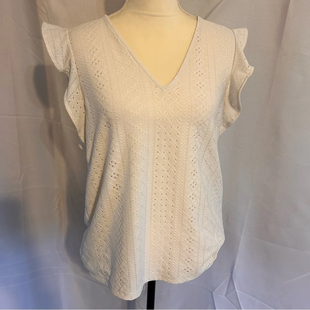 Michael Kors white short sleeved top‎ size medium butterfly sleeves